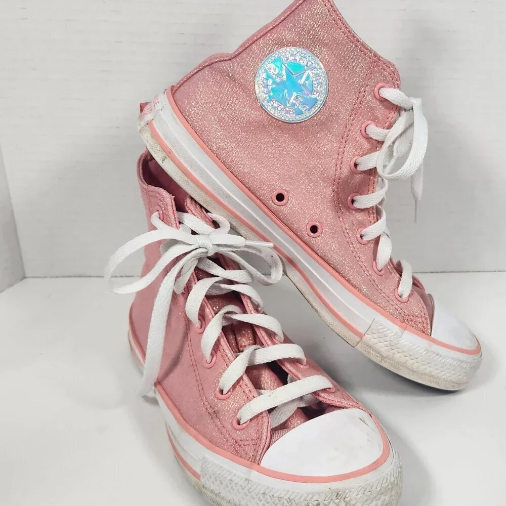 Kids Classic Converse All Stars High Tops … Pink Glittery 4.5